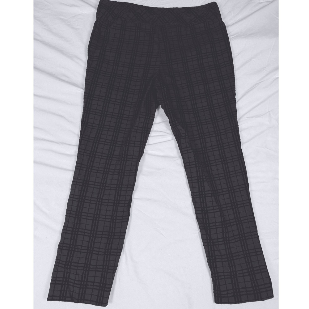 Soft Surroundings Womens Medium Grey Black Flocked Velvet Plaid Straight Pants